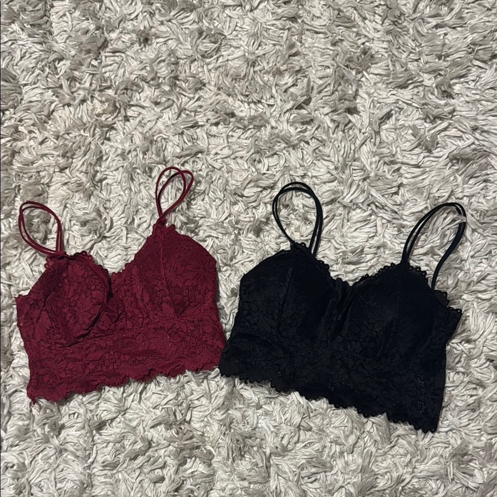 Elegant Lace Bralette Set - Black & Burgundy